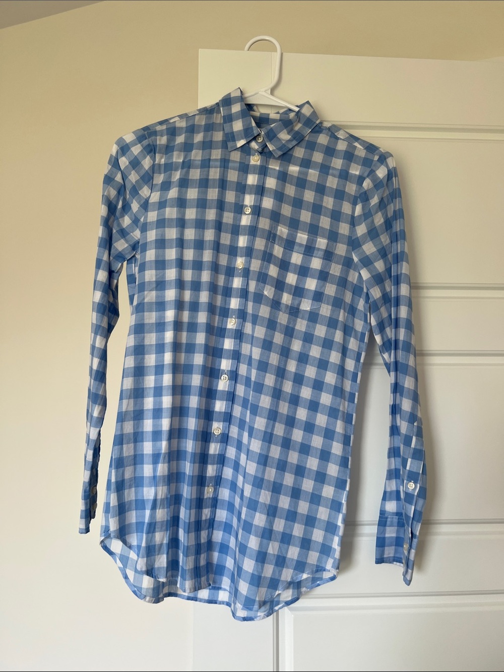J. Crew Factory Blue & White Gingham Button-Down Shirt